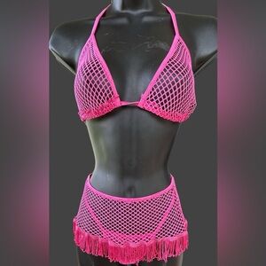 Hot Pink Fishnet Micro Bikini 3 Piece Set